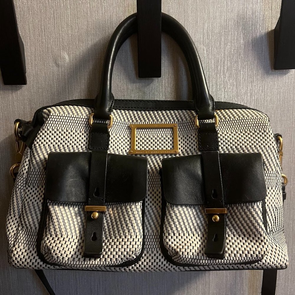 Marc by Marc Jacobs Werdie Weavy White and Black Satchel